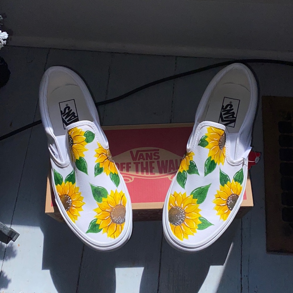 Hand painted sunflower vans size 10.5 womens